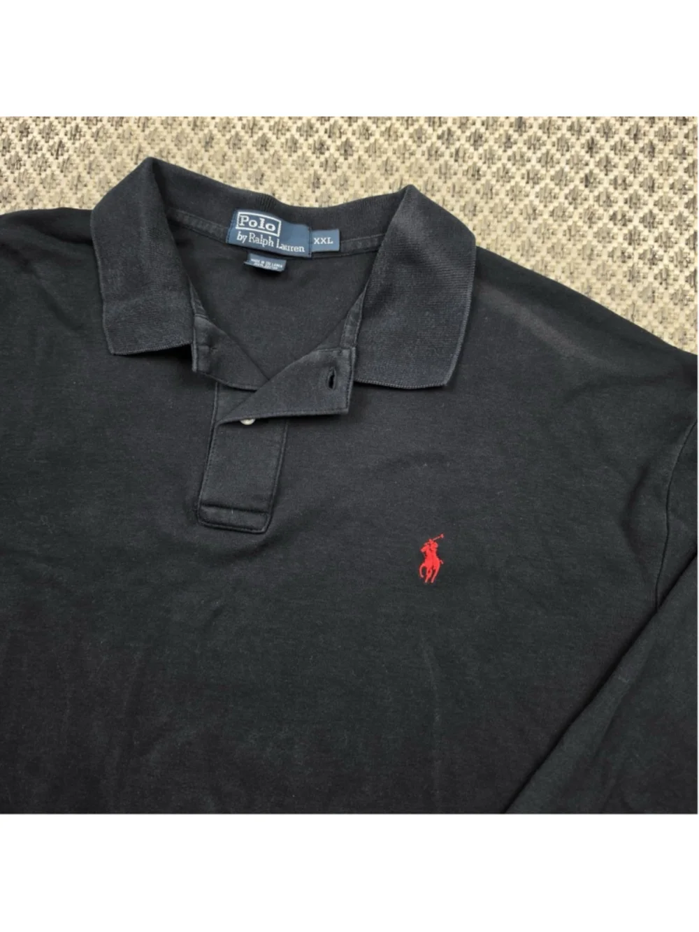Polo Ralph Lauren Mens XXL Black Long Sleeve Polo Shirt Red Pony Cotton